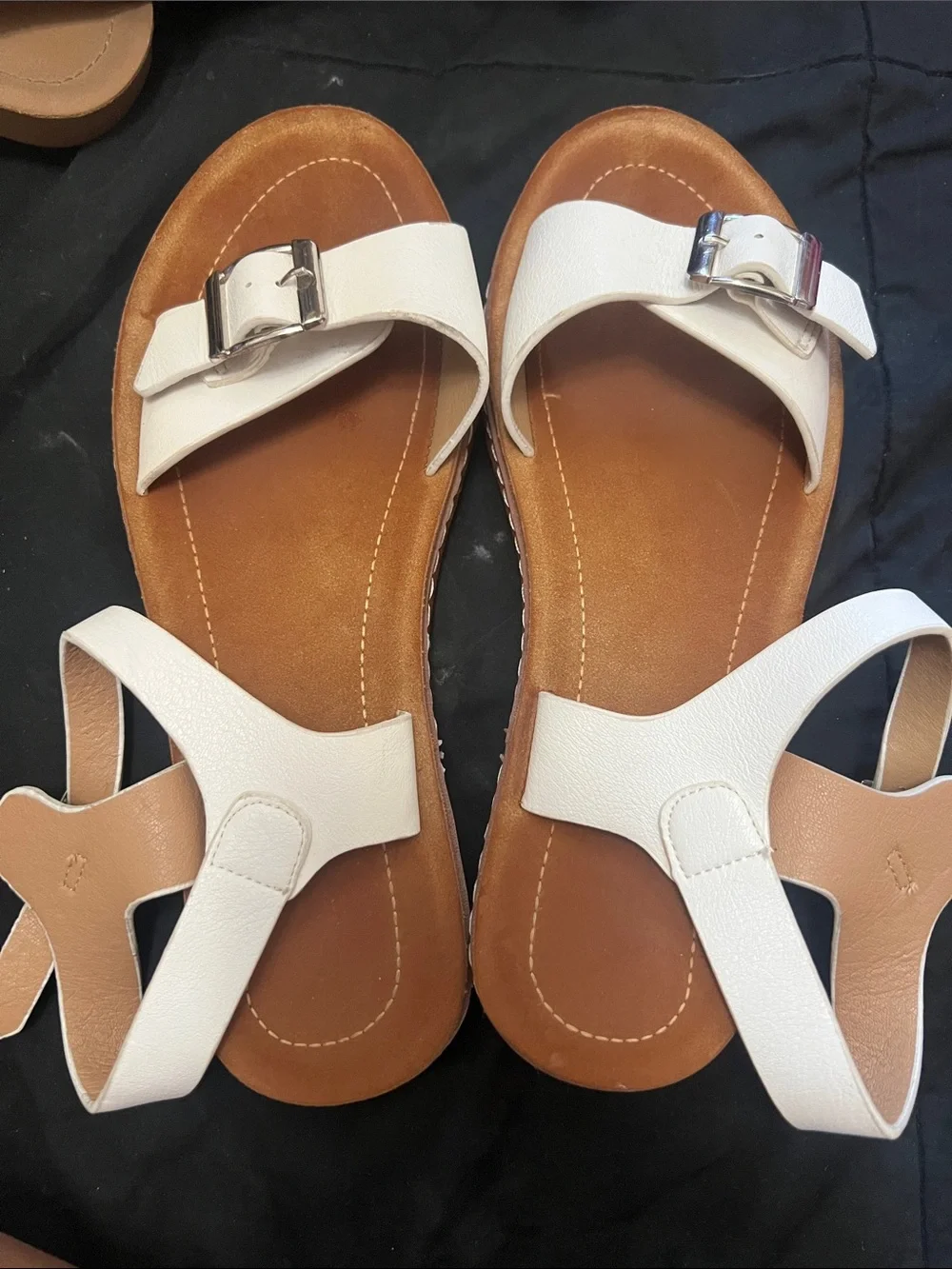 Kids White Buckle Strap Sandals with Tan Footbed